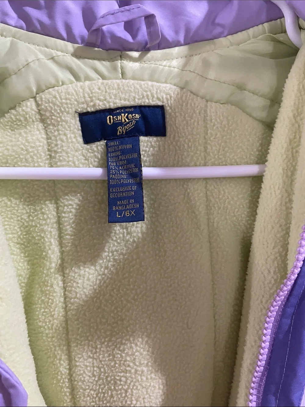 OshKosh B'gosh Lavender and Lime Green Hooded Puffer Jacket